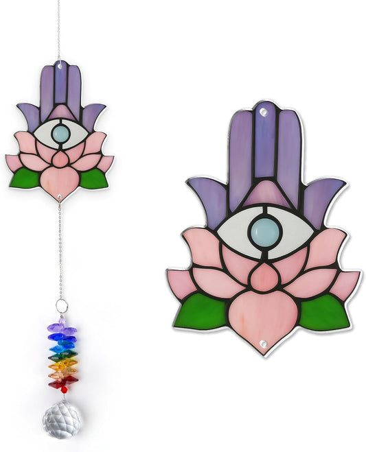 1 Layered Ornament Suncatcher - Hamsa Hand - Spiritual Protection Gift - Hand of Fatima Keepsake - Christmas Birthday Presents for Women, Men - Boho Home Decoration - Protection Hanging Decor