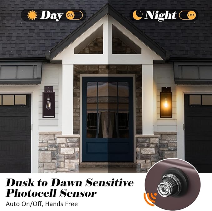 Oil-Rubbed Bronze Dusk to Dawn Outdoor Wall Light, Large 16" Exterior Wall Lantern Waterproof, Brown Farmhouse Porch Sconce, Modern Wall-Mounted Outside Light Fixture for House Garage, Patio Lamp