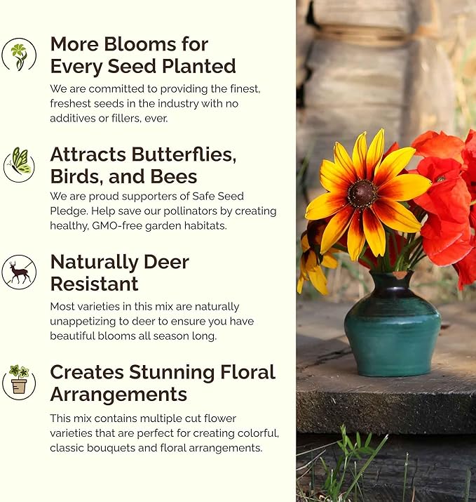 Eden Brothers Southeast Wildflower Mixed Seeds for Planting, 5 lb, 2,400,000+ Seeds with Cornflower, Blanket Flower | Attracts Pollinators, Plant in Spring or Fall, Zones 3, 4, 5, 6, 7, 8, 9, 10