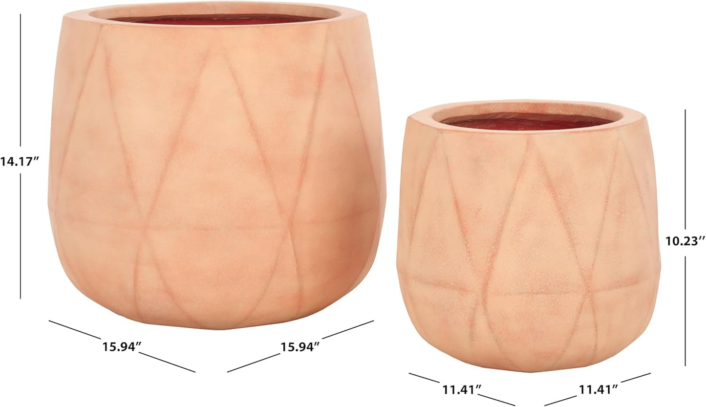SAFAVIEH Outdoor Collection Kane Terracotta Cement Ficonstone Planter Pot Set of 2