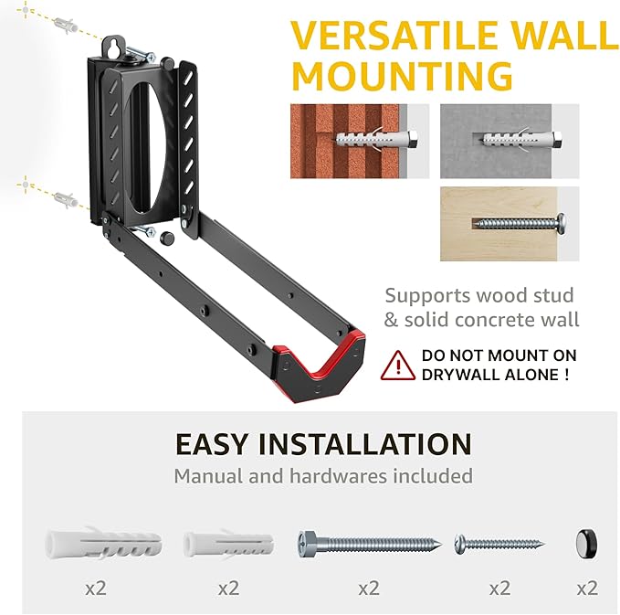 monTEK Swivel Bike Wall Mount, No Heavy Lifting Required Bike Wall Mount, Bike Hangers for Garage, Space-Saving Bike Rack Garage, Easy to Load and Unload, Bike Hanger Can Hold Up to 77 lbs, 4 Pack