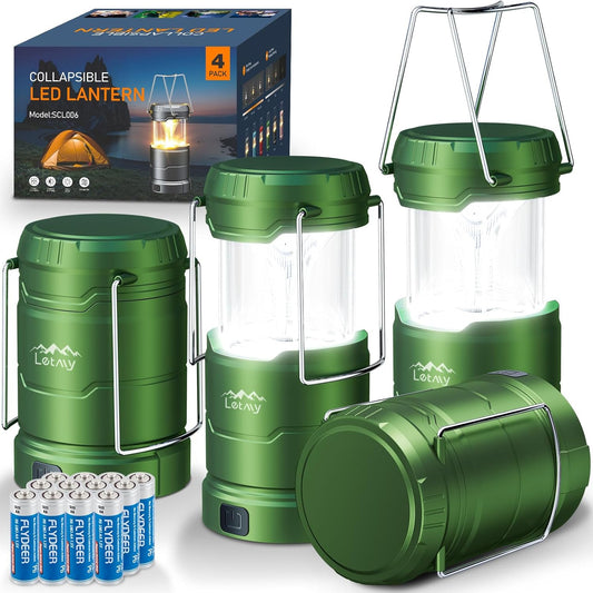 LETMY LED Camping Lantern for Power Outages, 3 Color Modes & Dimmable Battery Powered Lantern, IPX4 Waterproof & Collapsible, Lanterns Flashlight Survival Kits for Emergency Hurricane Hiking, 4 Pack