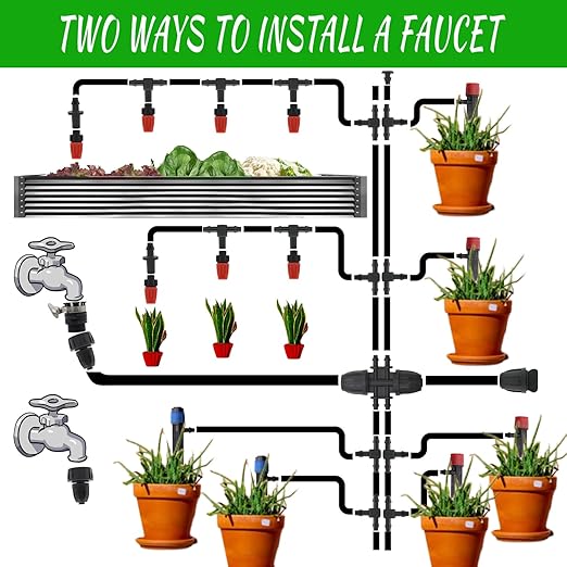 Drip Irrigation System, 100 Ft Automatic Garden Watering System for Plant Irrigation System Outdoor, Greenhouse Sprinkler System Kits with 1/2 in,1/4 Drip Irrigation Tubing