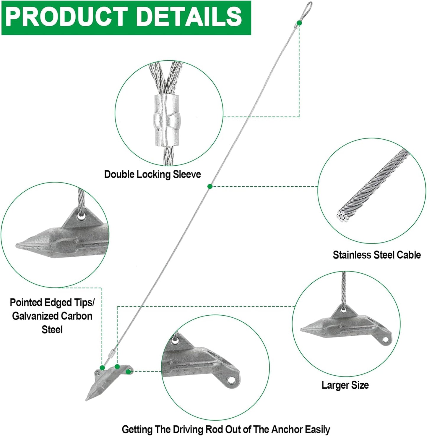 (12 Pack) Drive-In Ground Earth Anchors with 30inch Cable, Earth Anchor Heavy Duty for High Winds, Easy Hook Anchor for Fixing Shed, Carports, Tent, Swing Set, Greenhouse, Gazebo. (30inch - 12pcs)