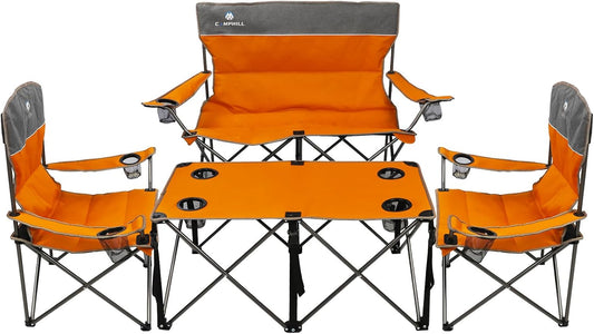 CAMPHILL Camping Chair Set of 3, Outdoor Folding Camping Chairs for Heavy People with Cup Holder & Carry Bag,Collapsible Chair Include One Sofa Chair and Two Single Chair,Support up to 500lbs