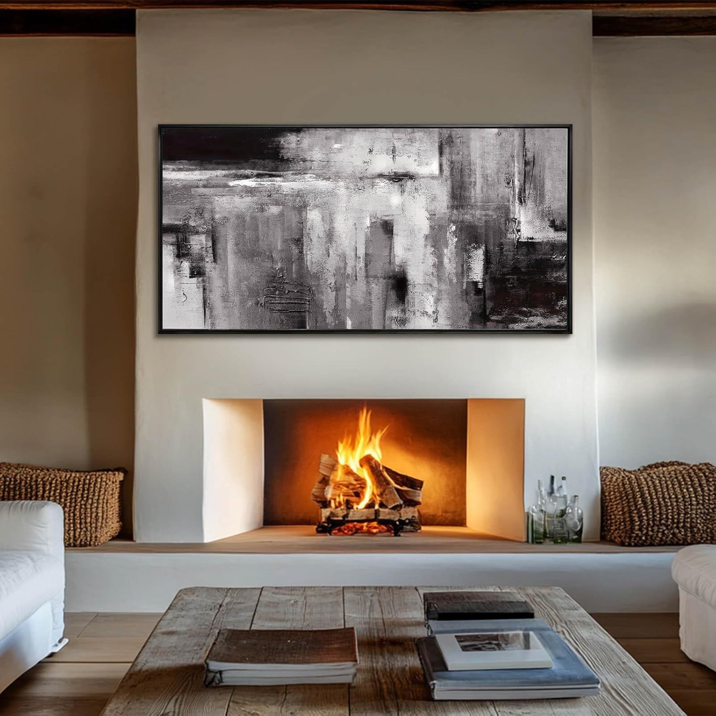 Large Framed Canvas Wall Art Black and White Abstract Art Painting for Bedroom Living Room Wall Decorations 29"x 58" Office Wall Decor