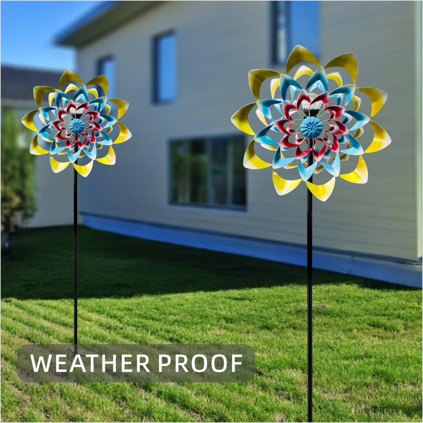 Outdoor Wind Spinner with Garden Stake 82.7" Metal Two-Way Wind Sculptures Solar Color Changing Lights Large Windmills for Garden,Patio,Yard,Lawn Decor Gifts Flower