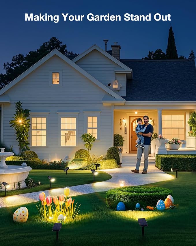 Solar Power Spotlight Outdoor Waterproof Landscape LED Accent Lighting for Yard, Tree, Plants, Walls, Path, Garden, Statues, Adjustable Brightness,Dusk to Dawn Long Lasting 6 Pack Warm White