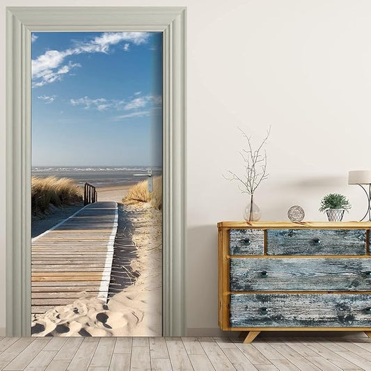 3D Door Stickers - Jetty to The Sea - Peel & Stick Wallpaper Murals - Self-Adhesive, Removable PVC - Waterproof - Bedroom & Living Room Decoration - 37.4"x78.7"