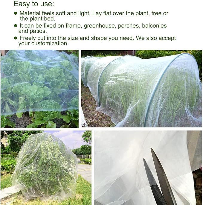 6.5x50Ft Mosquito Bug Insect Bird Fine Mesh Net Barrier Hunting Blind Garden Screen Netting for Protect Your Plant Fruits Flower