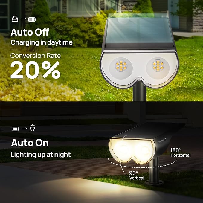 Solar Spot Lights Outdoor, Consciot 16 LEDs IP67 Waterproof Solar Outdoor Lights, Auto On/Off Solar Landscape Spotlights, 2-in-1 Adjustable Wall Lights for Garden Yard Pathway, 6 Pack (Warm White)