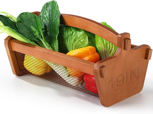 Garden Harvest Basket Mesh Storage with Handle Versatile Gardening Fruits Vegetables Gathering Basket Garden Supply Gardener Gift Spring for Washing Holding(Brown,19in)