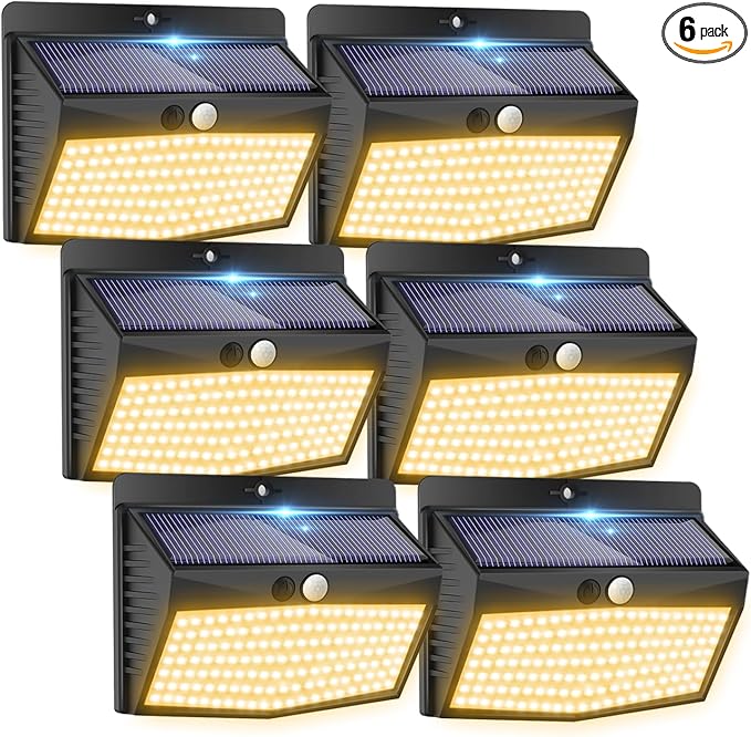 Peasur [138 LED/6 Packs] Solar Outdoor Motion Sensor Lights with 3 Lighting Modes Wireless Wall Waterproof Security Powered for Garden Fence Yard Deck Garage, Warm White