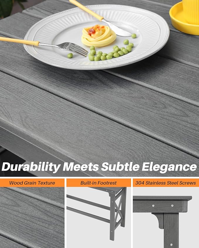 41" Outdoor Bar Table, HDPE Adirondack Outdoor Bar Table, All Weather Outside Bar Counter Height Tables Balcony Furniture, HDPE Patio Bar Tables for Bistro, Deck, Porch, Poolside, Smoke Gray