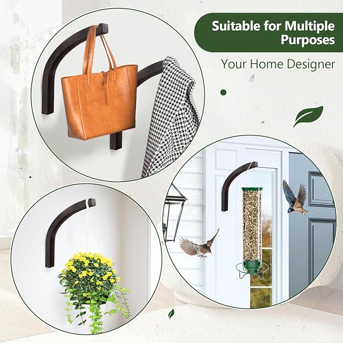 FGSAEOR Stylish Wooden Plant Hanger, 2 Pack 8 Inch Indoor Outdoor Wall Hooks for Planter Basket Hanging Flower Pot Bracket Lanterns Wind Chimes Decoration, Premium Beech Wood Home Decor, Walnut Color