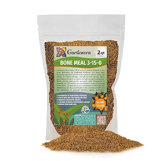 Premium 4-12-0 Organic Bone Meal Fertilizer by Gardenera - 2 Quart - All-Natural Plant Food Source of Nitrogen and Phosphorus for Bulbs, Gardens, Potted Plants, Trees, and Shrubs