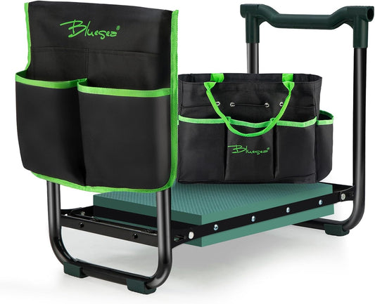 Bluesea Garden Kneeler and Seat - 2-in-1 Heavy Duty Garden Stool & Thick Kneeling Pad with Tool Pouch, Foldable Garden Bench for Planting, Weeding, Seniors, Women (350lbs Capacity)