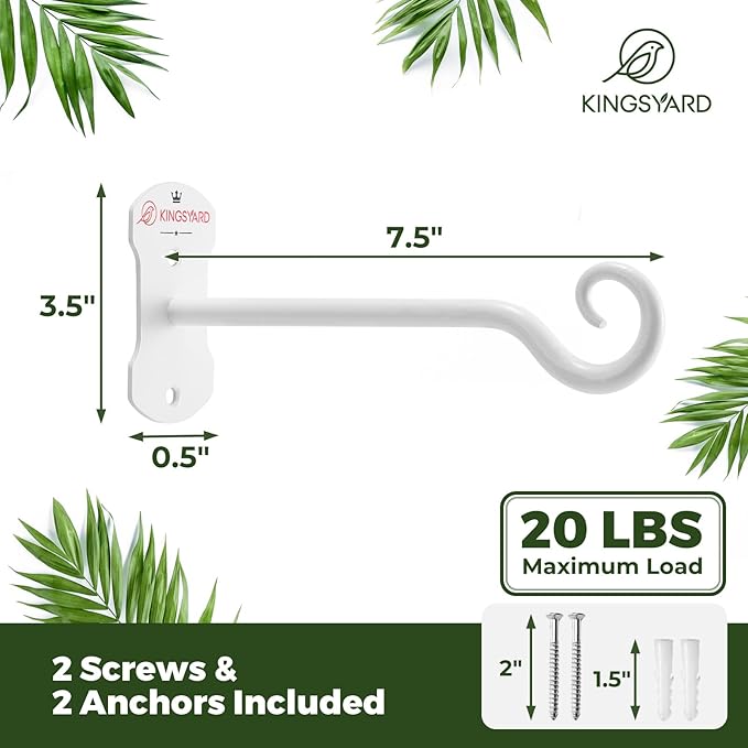 Kingsyard 4 Pack Wall Plant Hanger - Heavy Duty Metal Hanging Bracket Hooks for Hanging Plant Bird Feeders Lanterns Wind Chimes Indoor/Outdoor. White