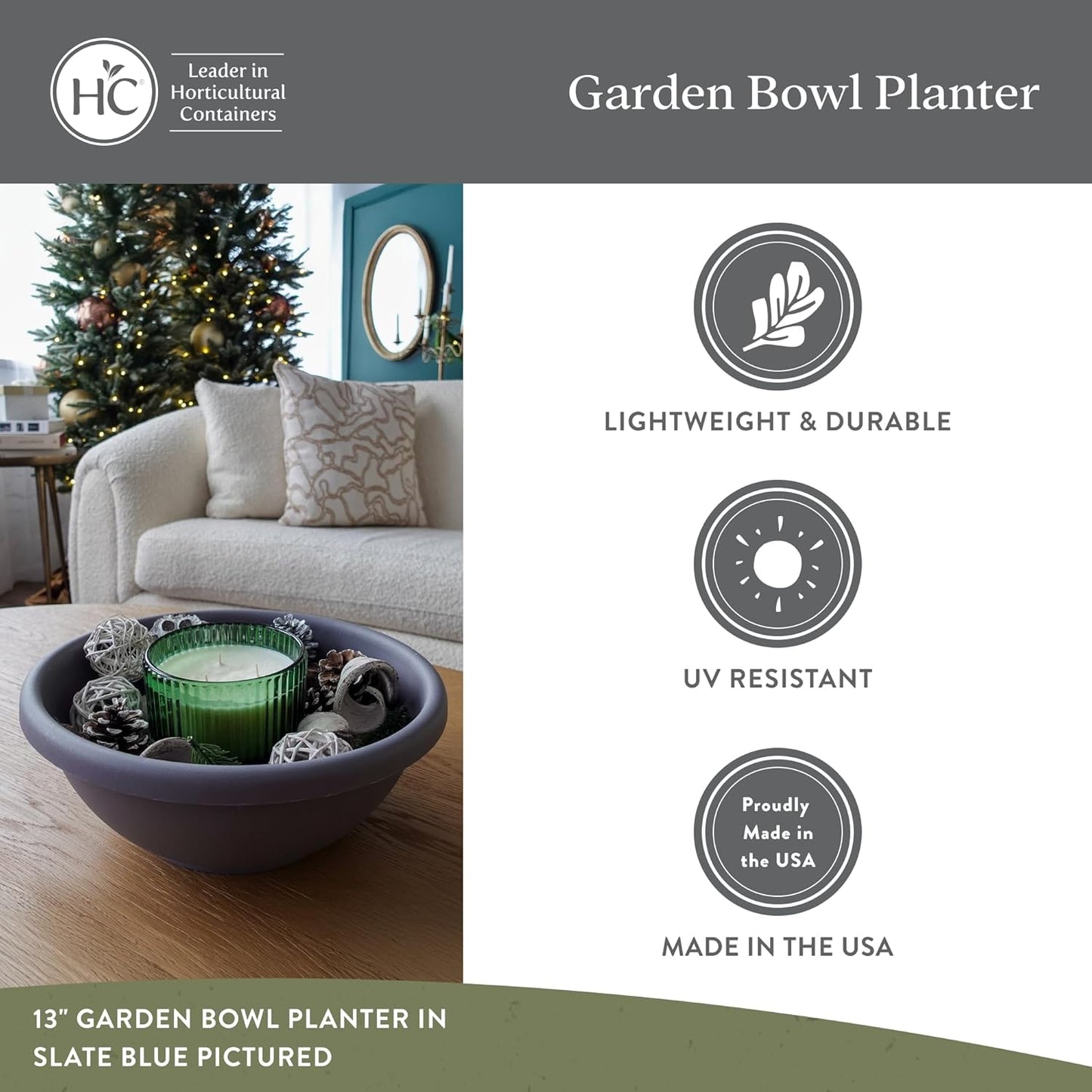The HC Companies Shallow Planter with Drainage - Contemporary Garden Bowl Planter for Flowers, Herbs & More - Round Succulent Planter Pot for Indoors and Outdoors (15.5" Teal, Pack of 1)