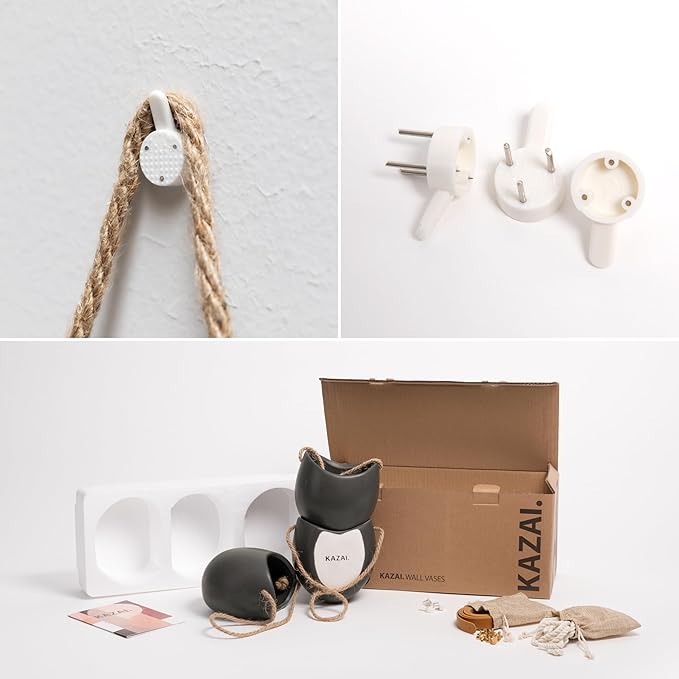 Wall Planters -Ellie- | Hanging Ceramic Plant Pots 3 Pieces | Wall Decoration for Indoors, Balcony and Garden | Graphite (Matte)