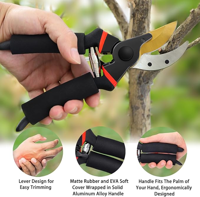 Kynup 3Pack Pruning Shears, Garden Shears, Pruning Shears for Gardening, Gardening Shears, Garden Scissors, Garden Clippers, Gardening Tools with Gloves, Stainless Steel, Soft Grip Handle