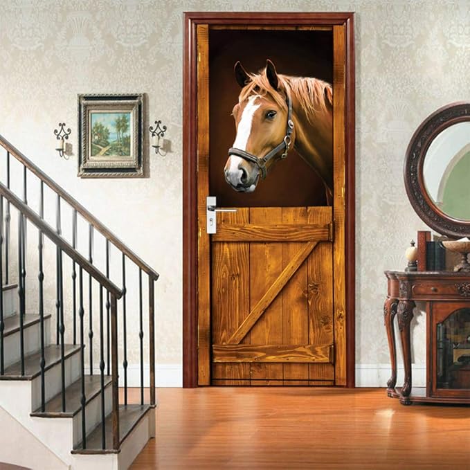 3D Peel and Stick Mural - Horse - Wallpaper Self-Adhesive Decal - Removable PVC Waterproof Door Poster for Bedroom Living Room - 34.6" x 78.7"