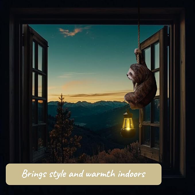 6x4 Inch Adorable Sloth Hanging Statue, Indoor/Outdoor Decorative Sculpture, Solar Lights Outdoor Waterproof, Garden Decorations Outdoor, Relaxed Sloth Ornament for Home, Patio, or Yard