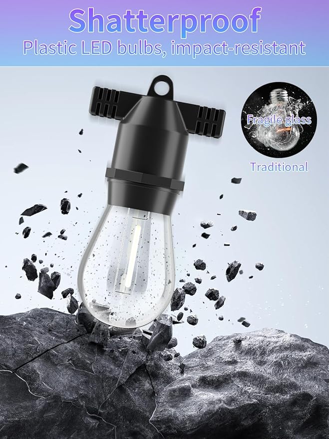 2 Pack 27Ft Led Outdoor String Lights,UL Listed Commercial Light String, S14 Edison Shatterproof Bulbs,for Patio Backyard Cafe Porch Garden Bistro Party Wedding Decoration