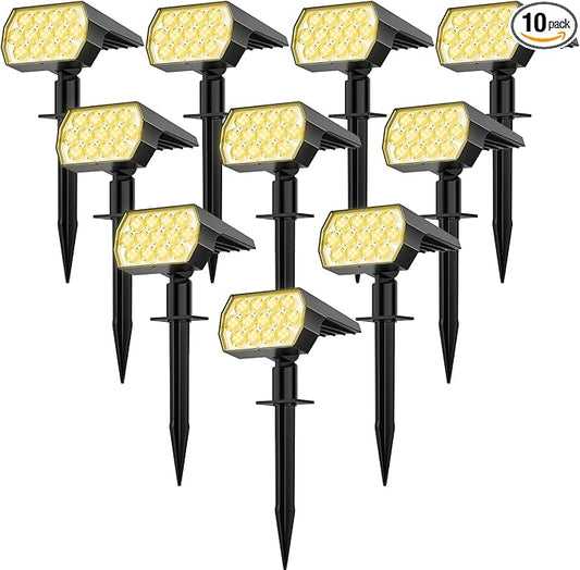 WELALO Solar Spot Lights Outdoor, [10 Pack/52 LED/3 Modes] 2-in-1 Solar Landscape Spotlights, Solar Powered Security Lights, Waterproof Wall Lights for Walkway Yard Garden Driveway(Warm White)
