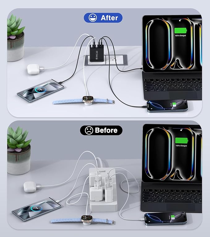[2-Pack] USB C Wall Charger, 50W USB C Charger Block 5-Port PD Fast Charging Blocks,2USB C+3USB A Multiport Plug,Type C Power Adapter Brick Cube for iPhone 16/15/14/13/Pro,Samsung,for Switch（Black）