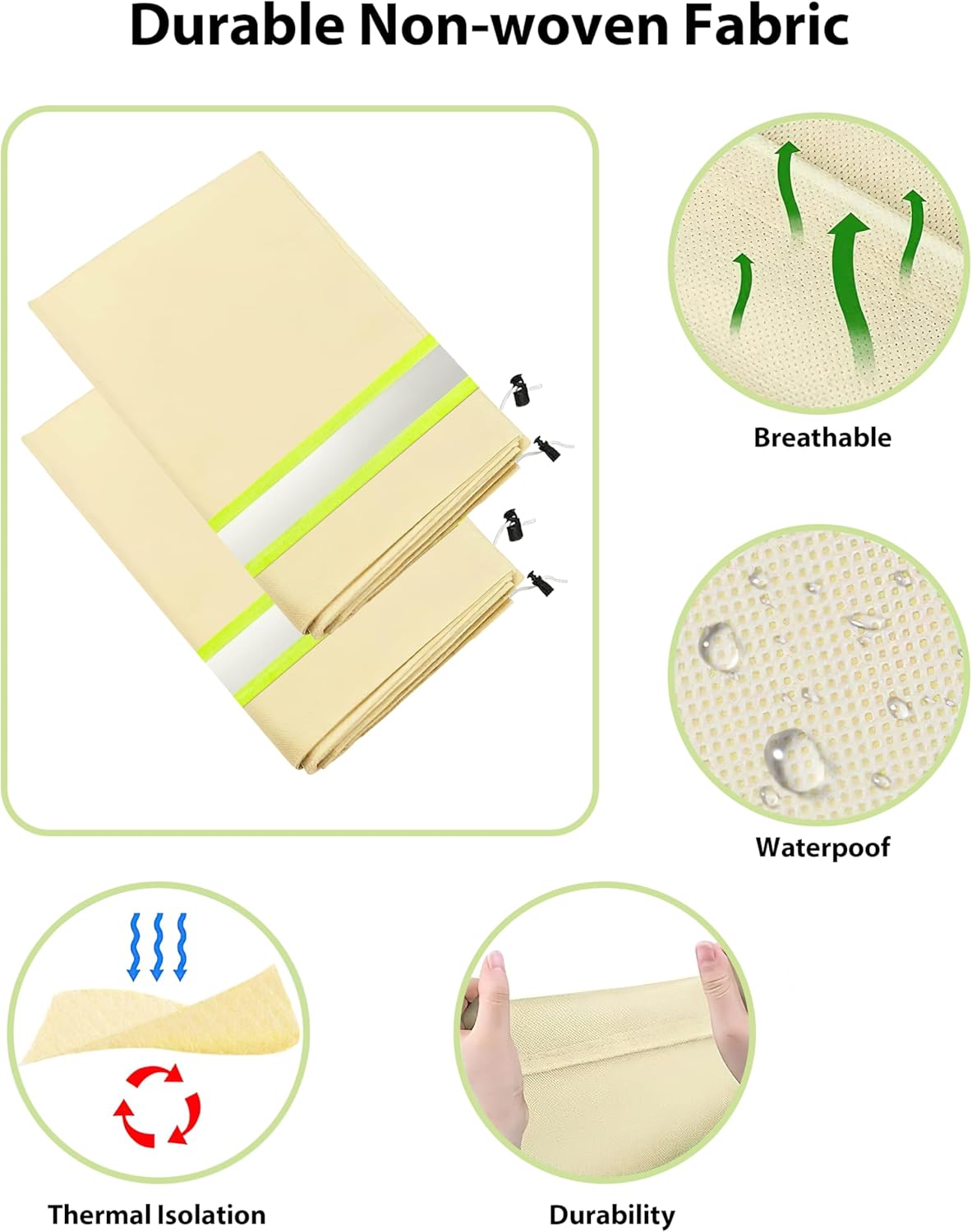 Upgrade Plant Cover Freeze Protection, 2 Packs 39"x47" 3 oz/yd² Thicken with Reflective Strip Frost Cloth Blankets for Trees Drawstring Bag Reusable with Zipper for Potted Cold Weather Garden