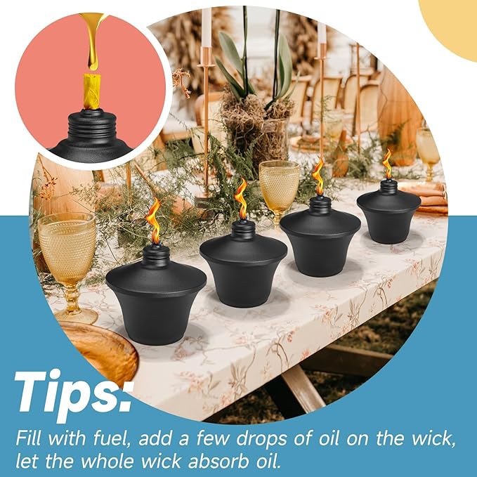 6-Pack Citronella Tabletop Torches, 14.5 oz Table Top Torches for Outdoor, Metal Oil Burner Candles, Garden Torches with Fiberglass Wick for Yard, Patio, Deck, Garden, Party, Landscape