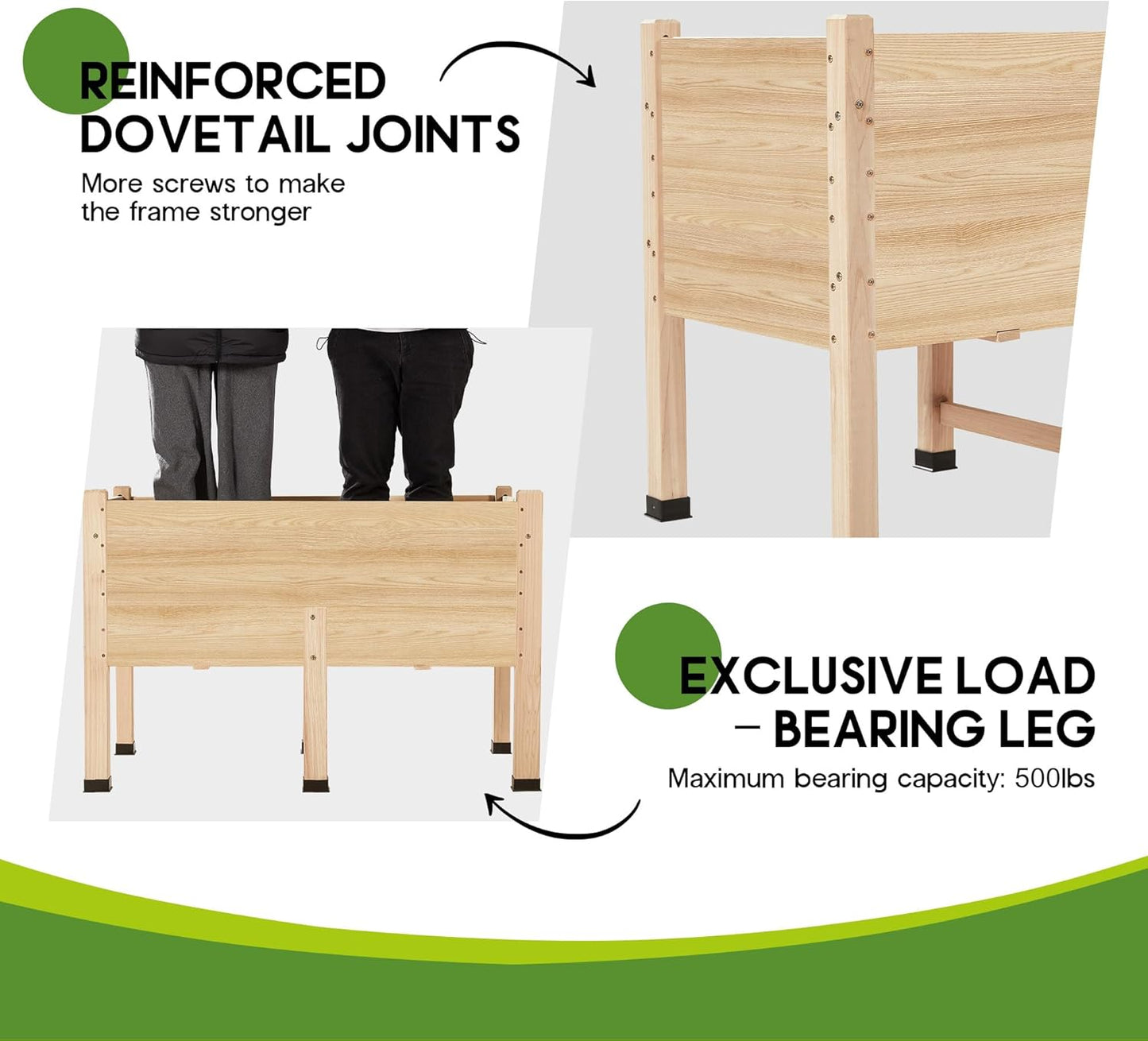 Amerlife 4x2 Ft Raised Garden Bed - Features Legs, Drainage Holes, 16 Inch Depth Ideal for Vegetables, Flowers, Herbs, Elevated Wood Planter Box for Balcony, Patio, and Backyard, Easy Assembly