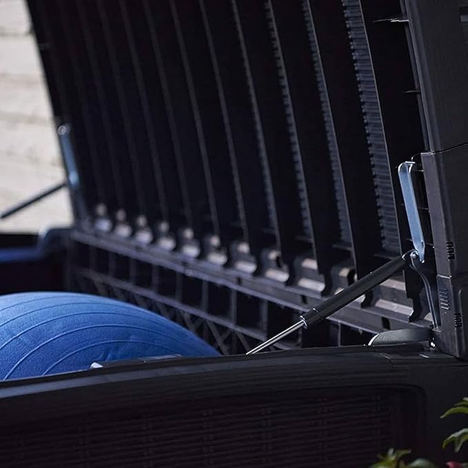 Keter Outdoor Storage Deck Box for Patio, Backyard & Garden, Borneo, 110 Gal, Grey - Lockable, Organizing, and Waterproof Plastic Container Bench