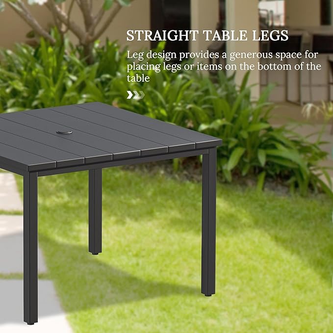 VICLLAX Patio Dining Set for 4, Outdoor Furniture Set Includes 40.2" Square Patio Table and 4 Stackable Patio Sling Chairs, Patio Table and Chairs for Outsides, Black Table and Blue Chairs