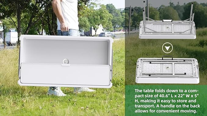 Portable Folding Ice Cooler Table with Skirt & Drain & Shelving, Outdoor Foldable Drink Ice Table with Storage for Camping, Picnics, BBQ & Parties,