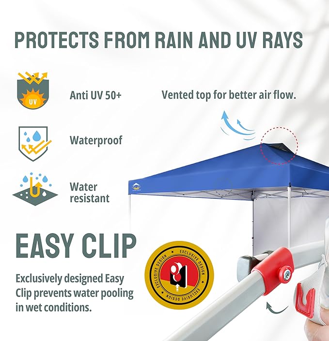 CROWN SHADES 12x12 Pop Up Canopy Tent Instant Commercial with 150D Silver Coated Fabric Including 1 Removable Sidewall, 4 Ropes, 8 Stakes, Weight Bags, STO 'N Go Bag, Blue