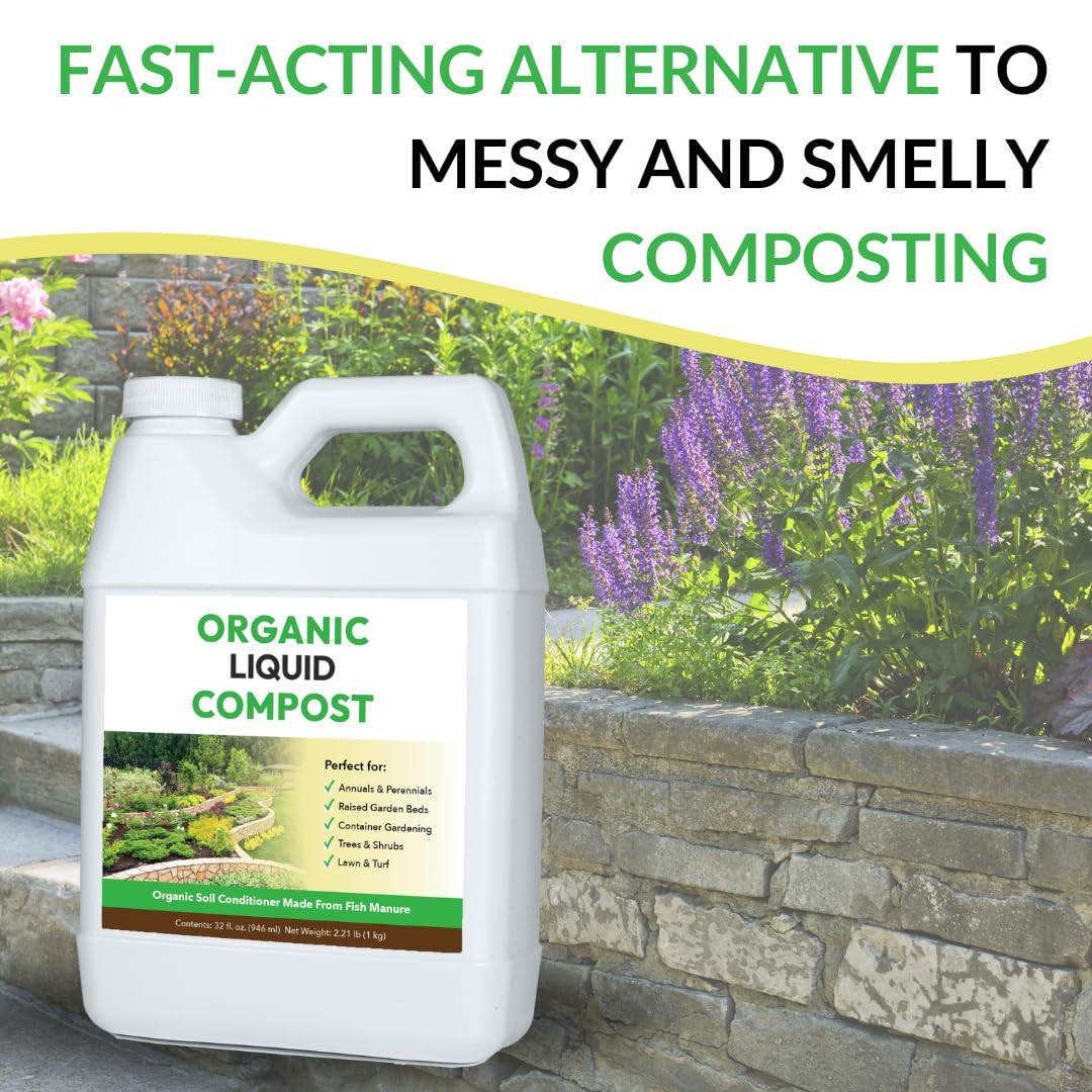 Organic Liquid Compost: Fast-Acting Alternative to Messy and Smelly Composting | Perfect for Brewing Compost Teas (32oz, Treats Up to 5,000 Sq.Feet)