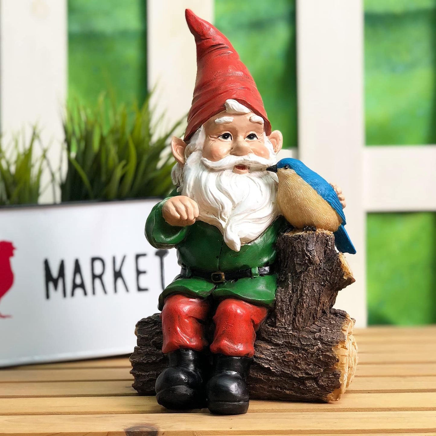DUSVALLY Garden Gnome Statue, Outdoor Decoration Statues Vivid Statue Statuary Garden Sculptures Yard Décor, Gnome and Bird