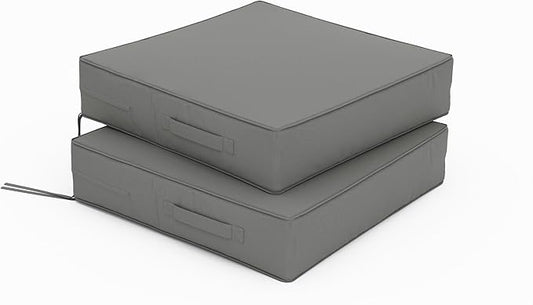 Patio Chair Cushions 19 X 19 X 4 Inch Waterproof Outdoor Seat Cushions for Patio Furniture, Outdoor Sofa Couch Pads with Ties & Handle, Set of 2, Light Grey