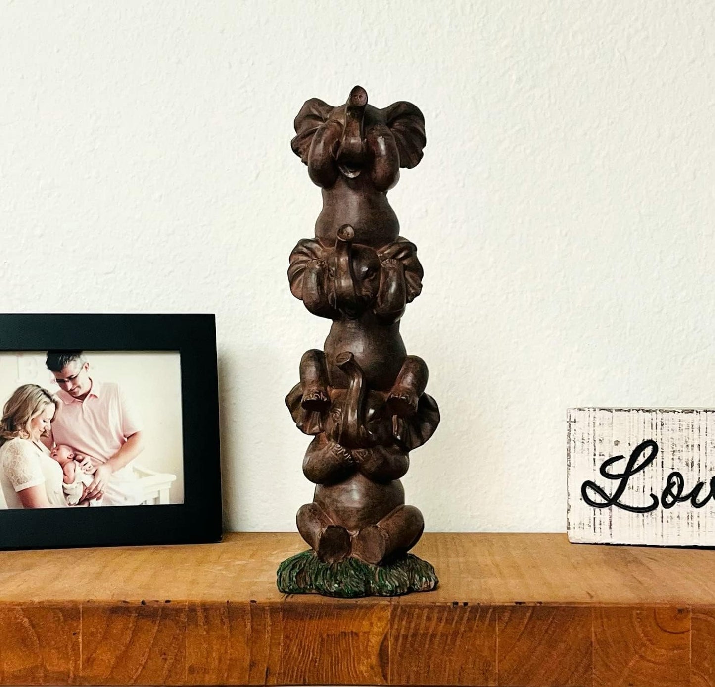 Nature's Mark See Hear Speak No Evil Elephants Totem Statue 9" Tall Jungle Safari Wildlife Acrobatic Elephants Figurine Decor Sculpture Pole Resin Home Decorative Accent (Brown)