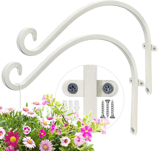 AJART White Plant Hanger Outdoor: 12-Inch Plant Hooks for Wall Indoor - Rust-Resistant Plant Bracket Hook for Hanging Flower Baskets