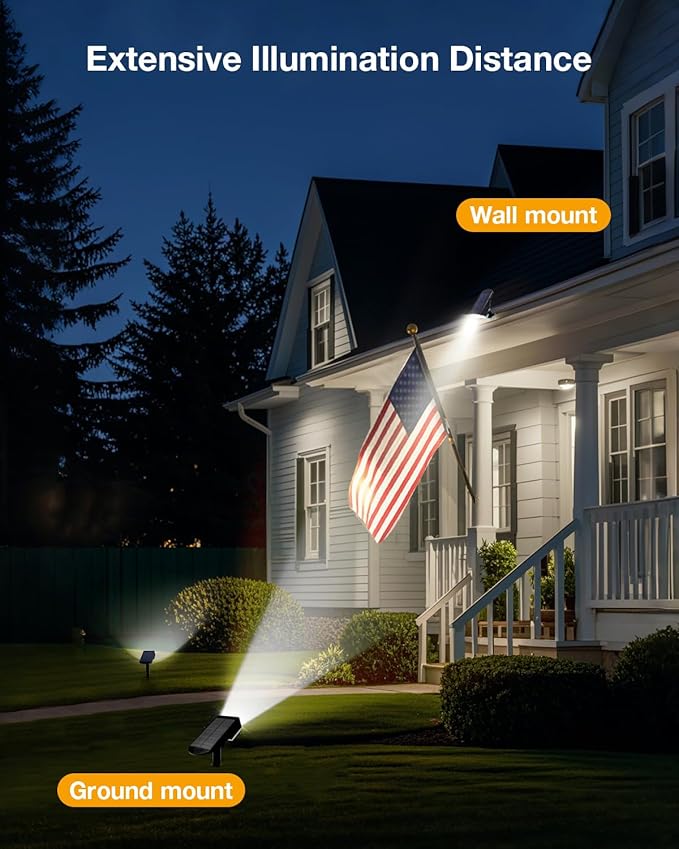 Solar Power Spotlight Outdoor Waterproof Landscape LED Accent Lighting for Yard, Tree, Plants, Walls, Path, Garden, Statues, Adjustable Brightness,Dusk to Dawn Long Lasting 6 Pack Cool White