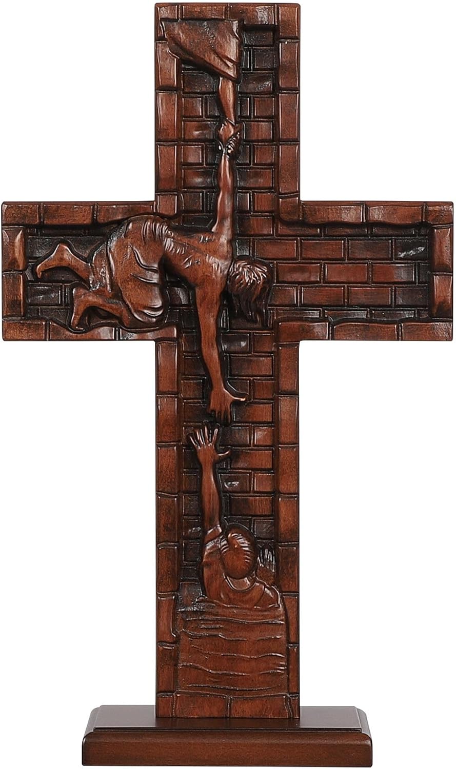 Crucifix Wall Cross for Home Decor, Handmade Religious Wood Cross for Hanging Wall Or Table, Catholic Christian Gifts for Church Home Room Christmas Décor with Blessed, Symbol of Redemption, 10 in