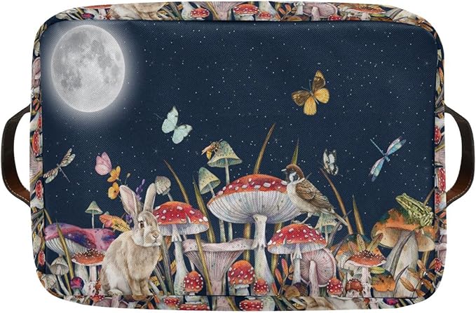 Mushroom Rectangular Storage Basket Bird Butterfly Rabbit Moon Organizer Bin Shelf Baskets For Home Office Dorm