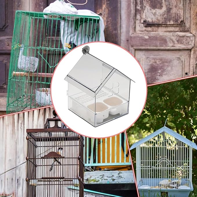 2026 New Pull-Out External Parrot Feeder, Bird Bath for Cage, 7*6*5.5in Bird Feeder House, Transparent Parakeet Cage Accessories, Easy To Fill, Clean, Long-Lasting, for Finch and Hummingbird (MIX)