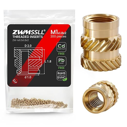 M1 Heat Set Threaded Inserts,200 Pieces Heat Set Insert for 3D Printing Components and Plastic Parts,M1.0x1.8x2mm Brass Knurled Nuts