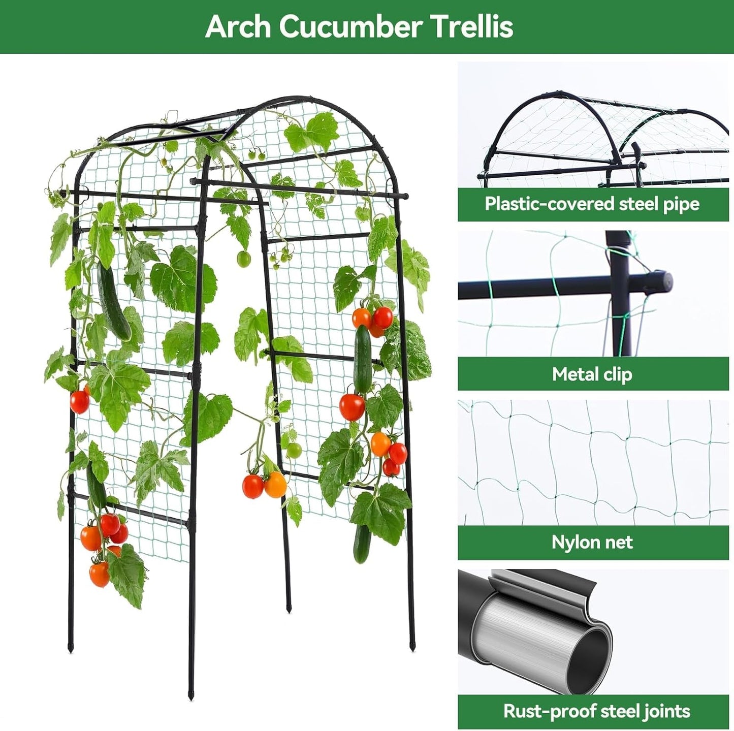 Lalahoni Garden Arch Trellis for Climbing Plants Outdoor, 80 Inch Tall Grape Trellis Metal Vine Plants Support Flower Vegetable Tomato, Cucumber Trellis for Raised Bed, Black