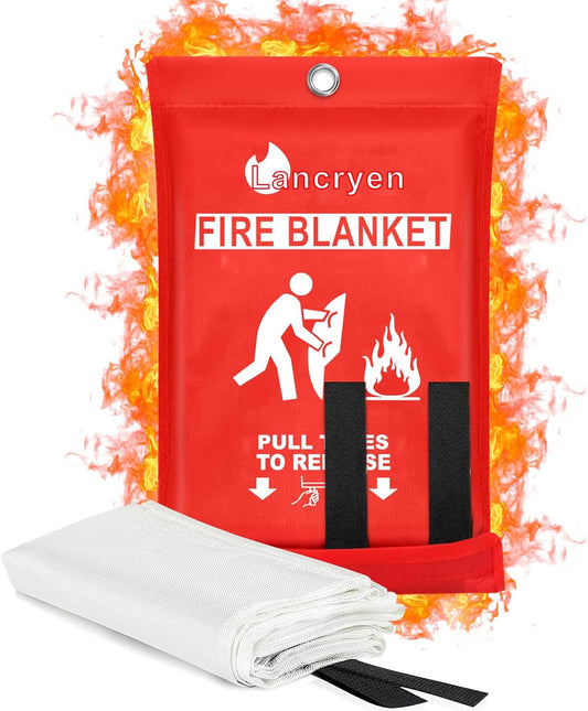 Lancryen 2025 Emergency Fire Blanket, Fire Extinguisher Blanket, Fire Suppression Fabric Flame Retardant Towel Flame Safety Cloth for Home, Kitchen, School, Grill, Car, Office, Warehouse(40” x 40”)