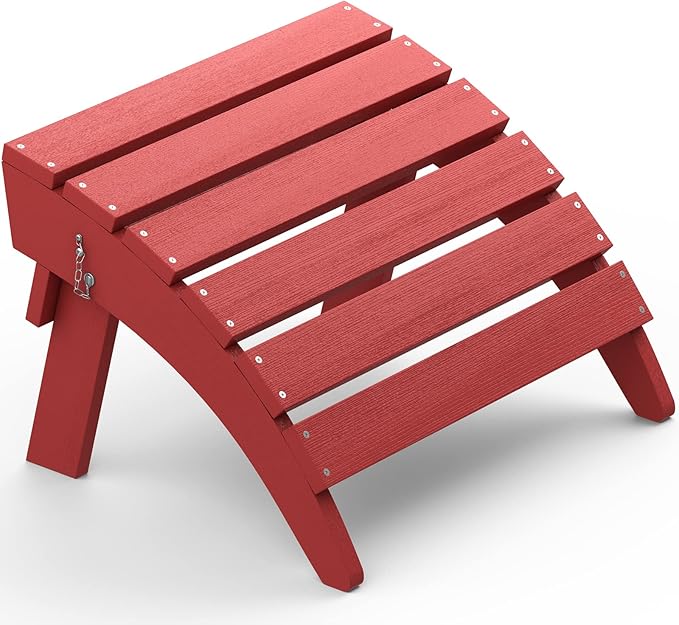 SERWALL Folding Adirondack Footrest, All Weather Adirondack Ottoman Without Assembly, Red